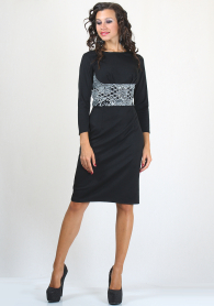 Black elegant dress with wide curved belt RUMENA