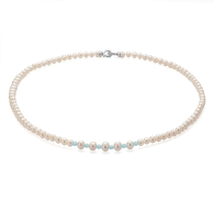 Necklace with white freshwater pearls and chalcedony RCALCNW Swan
