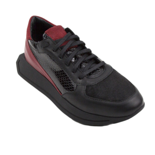 Women's natural leather sneakers in black with red edging 2020BLACKRED