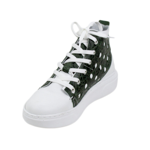 Women's sneakers made of genuine leather in white and green 21228