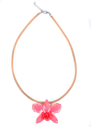 Колие с истинска орхидея и копринена верижка модел 14 Dannyra Jewels