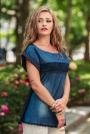 Ladies blouse blue denim fabric decorated with lace Avangard
