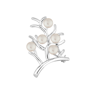 Silver tree shape brooch with white freshwater pearls Swan