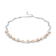 Silver necklace with fresh water pink pearls and zircons FN662NP Swan