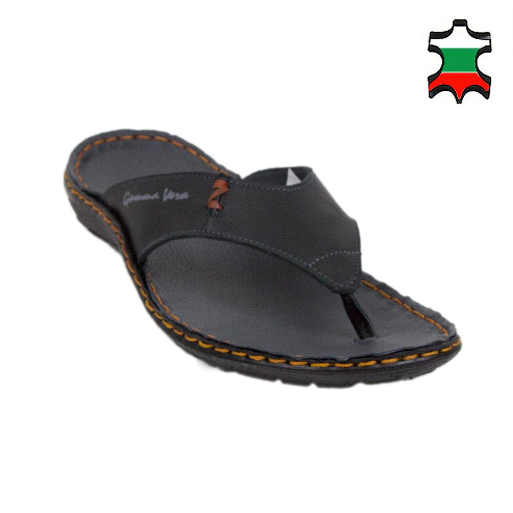 men's black leather flip flops