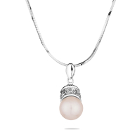 Colie din argint cu perla naturala alba si zircon IP0137W Swan