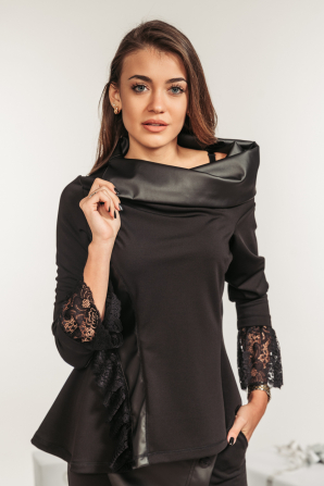 Ladies black shirt with leather and lace Avangard 