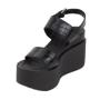 Women's black leather croco print sandals 19263