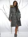 Women's long black jacket with natural collar 11917L-P3