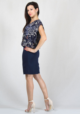 Rochie albastră cu imprimeu floral RUMENA