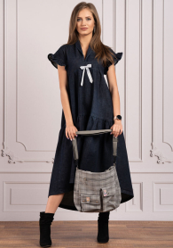Women's long dress blue denim cut with satin ribbon Avangard