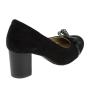 Women's elegant black suede leather shoes decorated with ribbons