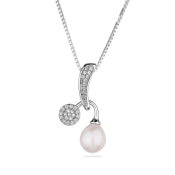 Colie din argint cu perla naturala alba si zirconii CAA083NW Swan