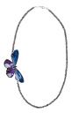 Колие от тъмни перли и естествена пеперуда в синьо и лилаво Dannyra Jewels