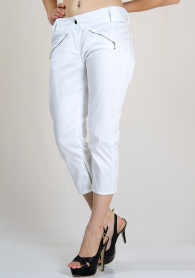 White cropped trouzers with metal zip fasterners RUMENA