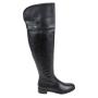 Women's black leather high boots low heels 