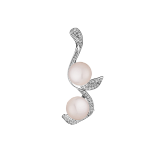 Silver brooch with freshwater pearls and zicons Swan