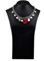 Necklace with Red Coloured Rose, Mother of Pearls, Silver Plated,  Lava Stone Chain-red rose Dannyra Jewels