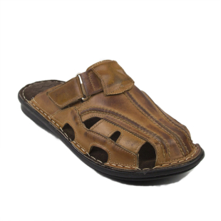 Men's natural leather sandals in light brown color 014ANTRACIT