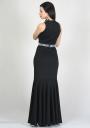 Evening black long dress with beads embellished belt BF RUMENA