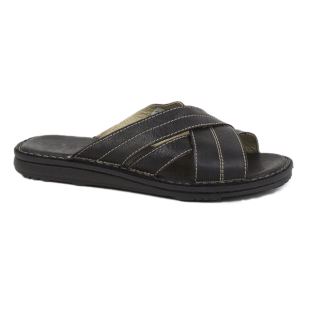 Men's sandals made of genuine leather in black color 12176-50-1