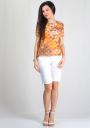 Ladies short sleeves yellow-brown flowers print lace top RUMENA