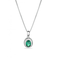 Silver necklace with oval emerald pendant with zircons EM779N Swan