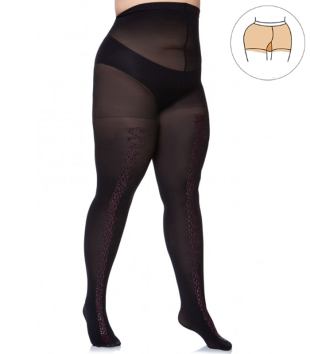 Dresuri pentru dame plinute de culoare negru cu decor rosu 50 DEN