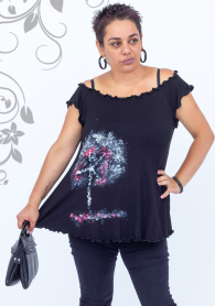 Туника макси черен цвят с ръчна декорация Ilina fashion