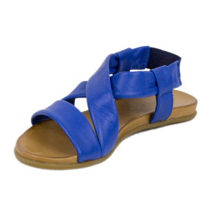 Women's blue leather sandals with elastic 19240