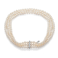 Freshwater white pearls necklace 5-6 mm and zircons R875NW Swan