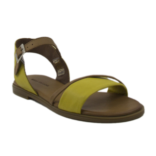 Sandale casual de damă joase din piele naturală maro și galben ARABIKA01YELLOW