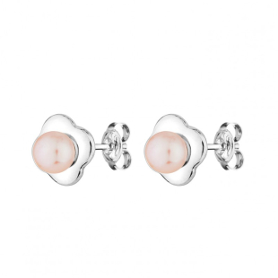 Silver flower earrings with pink freshwater pearl GE014R Swan