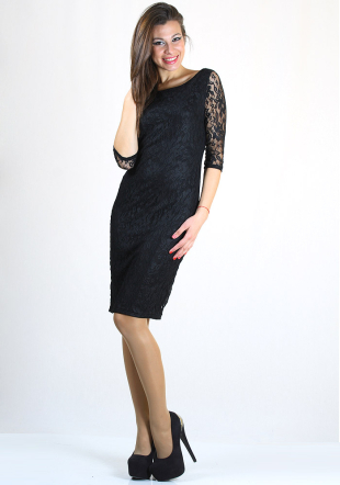 Boatneck Black Lace Sheath Dress BF RUMENA