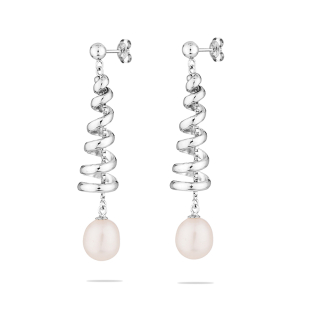 Silver earrings spirals with freshwater white pearl SE0210W Swan
