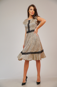 Women's elegant dress in beige color with lace bands 72218-233