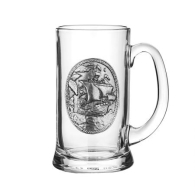 Inlaid glass mug with ship DG014