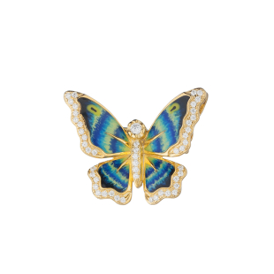 Silver and aur butterfly brooch with hand painted wings and zicons decoration Swan