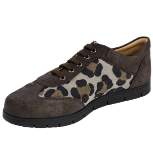 Women's leather nubuck shoes with leopard print suede