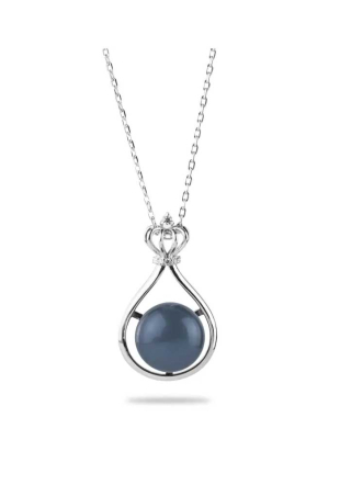 Women's Silver Necklace with Black Pearl CA675NB