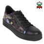 Women's black leather trainers with drawn print leather 34183
