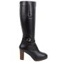Women's black leather boots with back zipper and decorative strap with buckle 32807