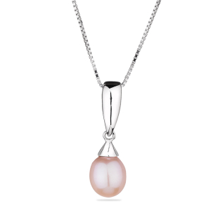 Silver necklace with natural pink pearl CAA041P Swan