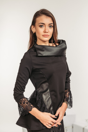 Ladies black shirt with leather and lace Avangard 