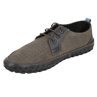 Men's loafers in grey nubuck leather with perforation