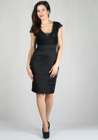 Women's black dress with lace V-neck BF RUMENA