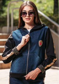 Women's denim jacket with a hood and decoration Avangard