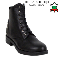 Women's black leather boots with studs on the heels 20423
