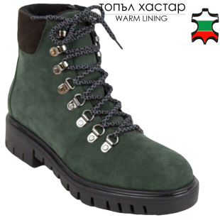 Ghete de dama din piele naturala verde si legaturi, fermoar si captuseala calda 32783