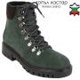 Women's green leather boots with ties, zipper and warm lining 32783